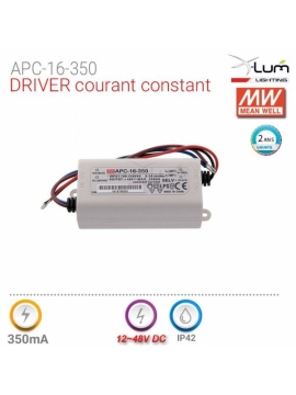 DRIVER MEANWELL 350mA class 2 LPS IP42 12~48V 16.8W Max gar:2ans