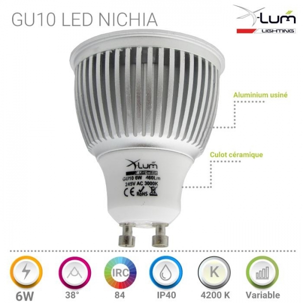 Gu10 6W LED  Variable Haut gamme X-Lum-Lighting