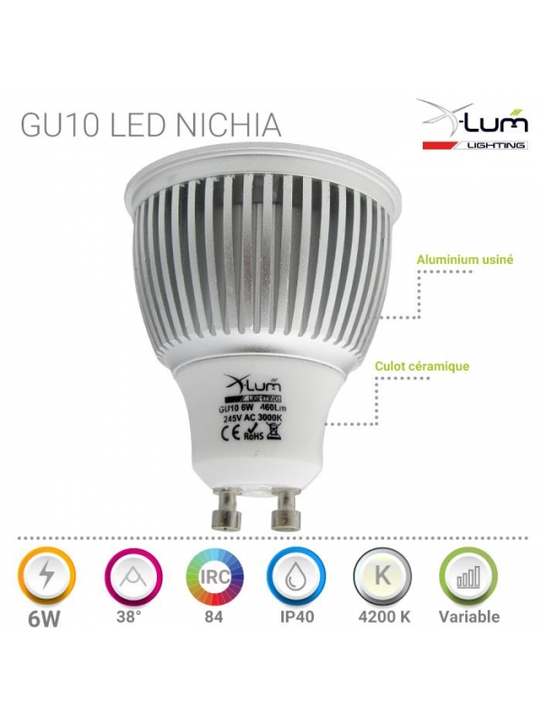 Gu10 6W LED  Variable Haut gamme X-Lum-Lighting