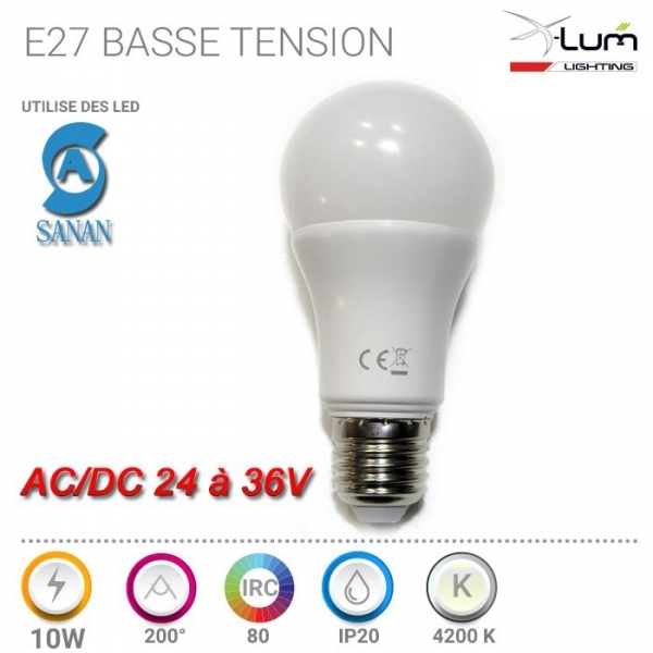 E27 LED 10W 24-36V basse tension