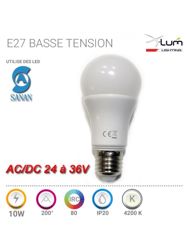 E27 LED 10W 24-36V basse tension