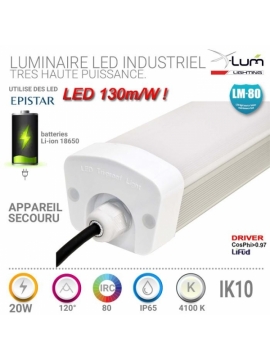 Luminaire 20W LED SECOURU IP65 4500K 2600Lm 120° Depoli CosPhi 0.95 Gar:2an