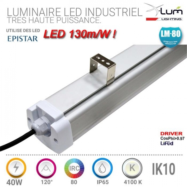 luminaire long 40W LED atelier garage.