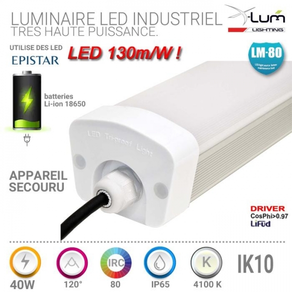 Luminaire secouru 40W LED pro Atelier