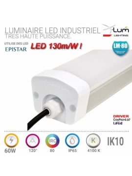 Luminaire 60W LED IP65 150cm 4500K 7800Lm 120° Depoli CosPhi 0.95 Gar:2an