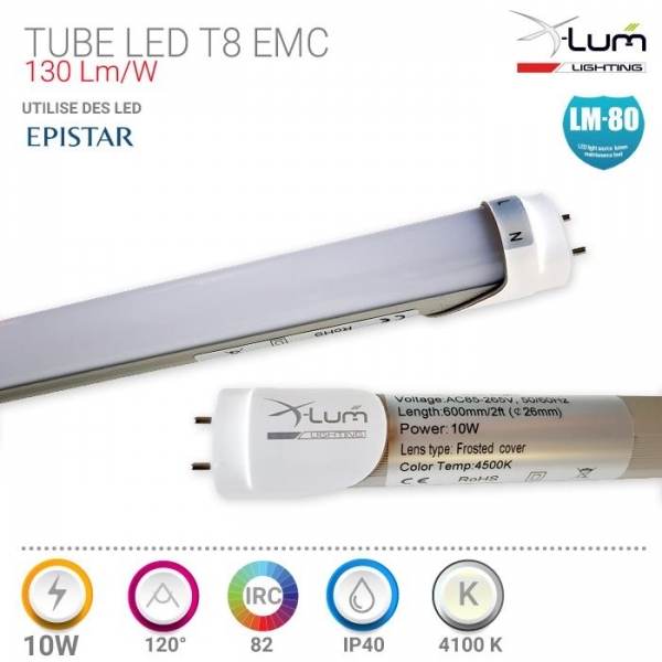 Tube LED 60cm 10W 130Lm/W EMC