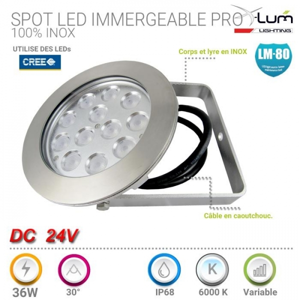 Spot LED immergeable inox 36W X-Lum-Lighting