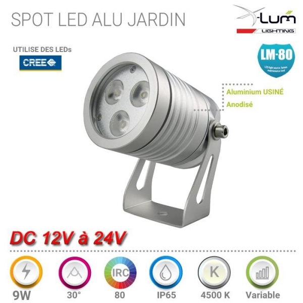 Spot pique Jardin LED 9W Aluminium anodisé