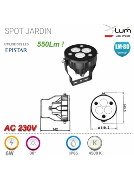 Spot LED jardin 230V neutre 6W