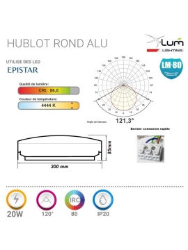 Hublot LED 20W étanche Pro Aluminium IP65