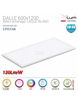 DALLE LED 600 x 1200mm 32mm 72W 120° Neutre 230V AC 4320Lm Gar2ans