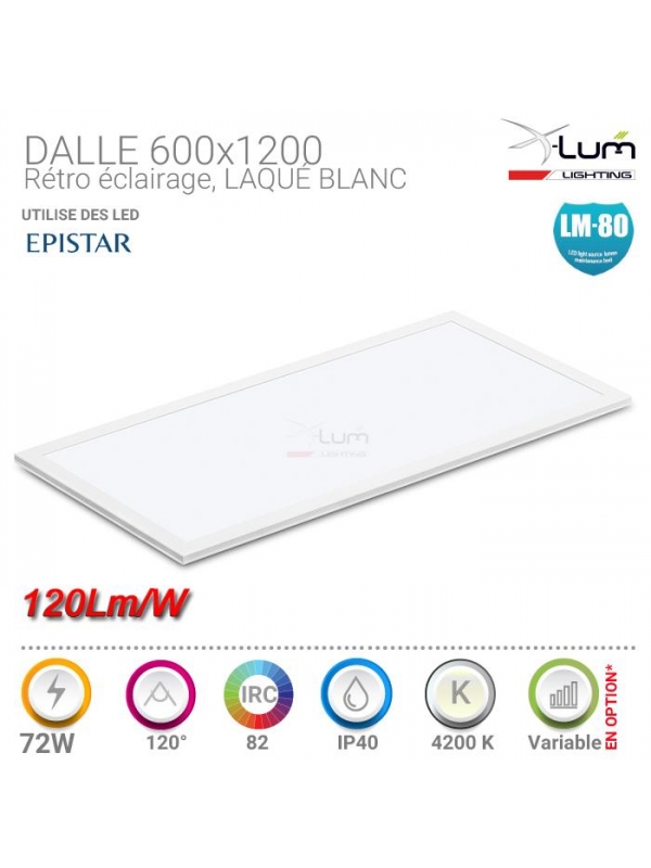 DALLE LED 600 x 1200mm 32mm 72W 120° Neutre 230V AC 4320Lm Gar2ans