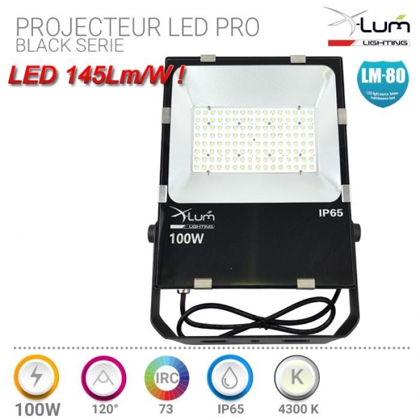 PROJECTEUR 100W PRO BLACK 13145LM 4K 90° 230V CosPhi0.95 IP65 Gar: 2ans