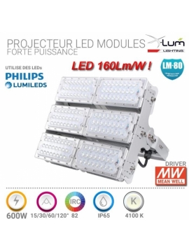 PROJECTEUR LED INDUS 600W 96000Lm 4200K 3 angles possible DRIVER ELG MEANWELL Gar: 3ans