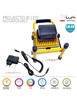 Projecteur LED rechargeable 20W