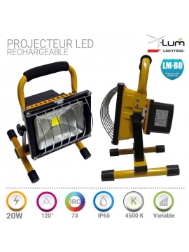 Projecteur LED rechargeable 20W