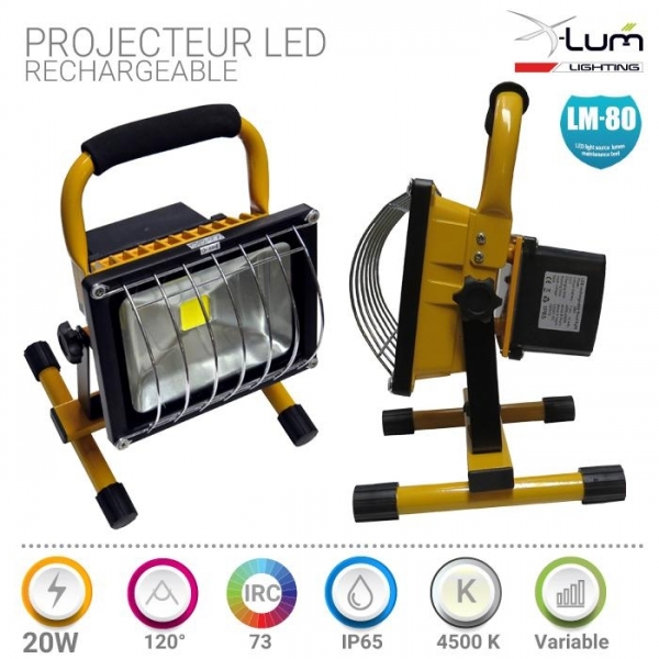 Projecteur LED rechargeable 20W