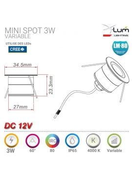 mini spot LED 3W dimmable variable 12V