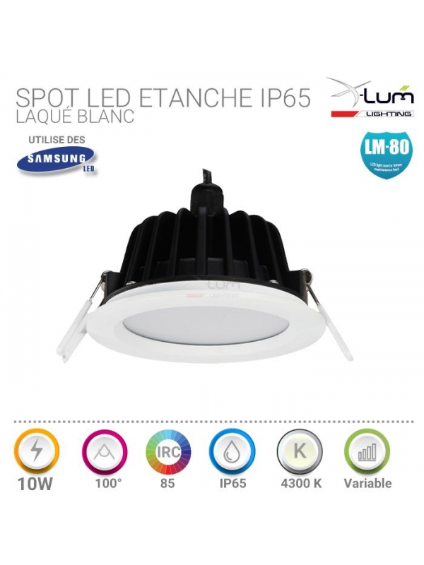 ENCASTRABLE SDB 10W DIMMABLE 4K IRC 85 800Lm IP65 100° Gar: 2ans