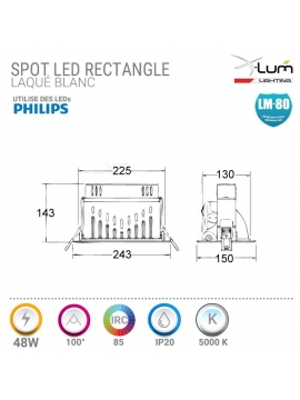 Spot encastré 48W rectangle Pharmacie Pro