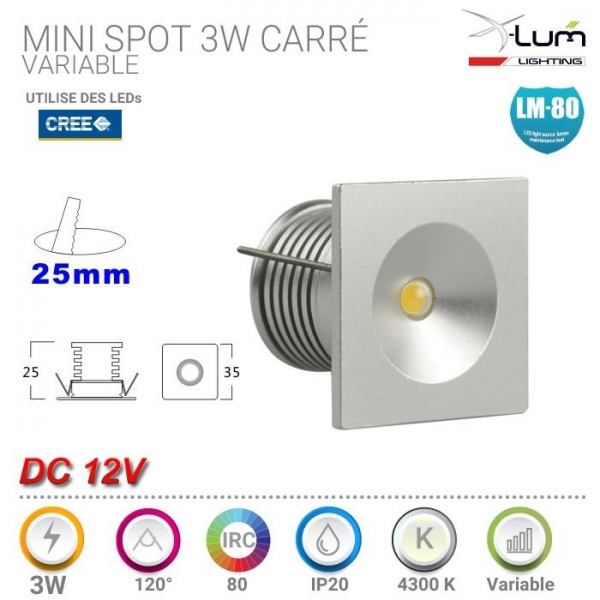 Mini spot LED 3W carré 12V