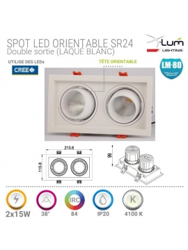 Spot LED encastré double 2x15W pro