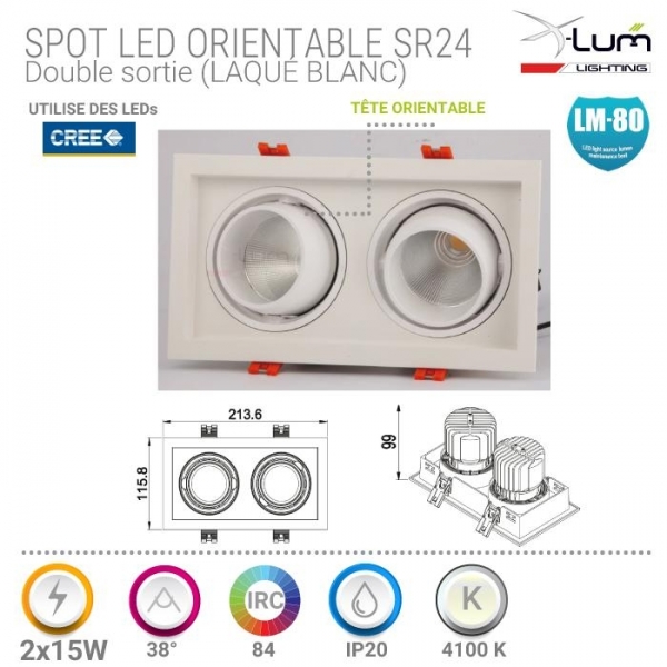 Spot LED encastré double 2x15W pro