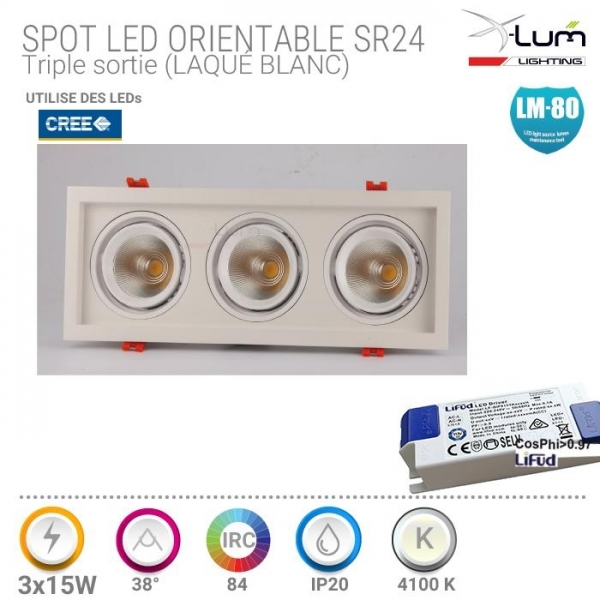 Spot LED triple magasin 3x15W X-Lum-Lighting
