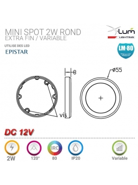 Kit mini spot 2W cuisine placard 12V