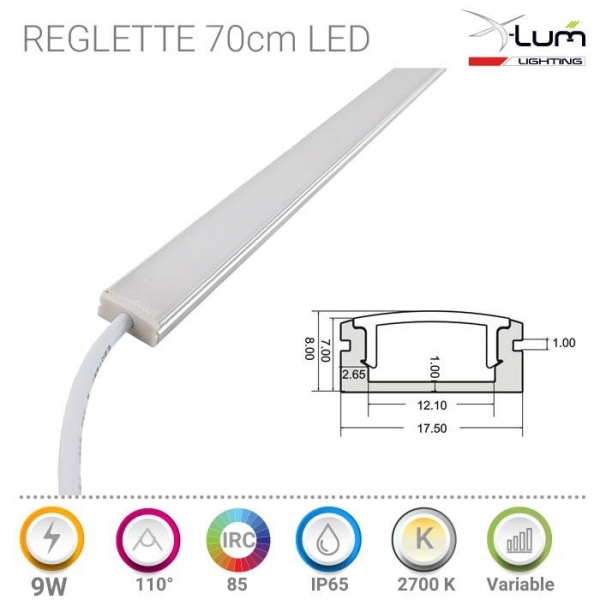 REGLETTE LED 70CM 2800K IP65 CRI90 120LMW 24V 9W gar:2ans