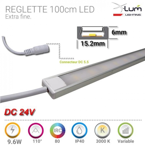 REGLETTE 19.2W CHAUD 3000K 100CM DC24V CRI80 LED CHIMEI 5630 Gar:2ans