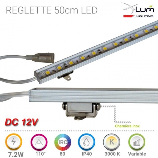 Réglette LED Encastrable - 24x7mm - Aluminium + Alimentation 12V