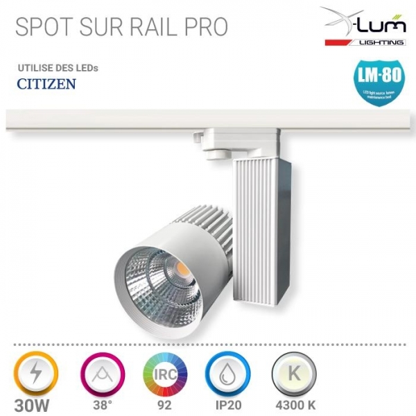 Spot LED rail 3 allumage 30W magasin