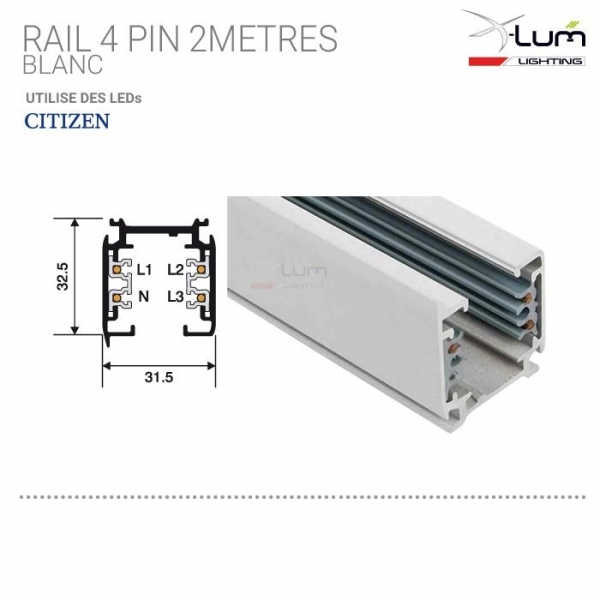 Rail 2 mètres 3 allumage spot LED