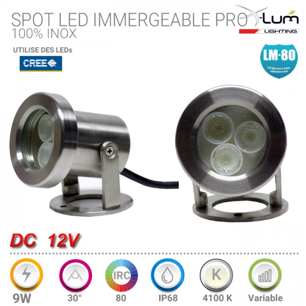 Spot 9W inox LED 4K Pro IP68