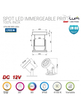 Spot 9W inox LED 4K Pro IP68