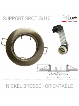 Support GU10 Nickel brossé 81mm orientable avec bornier+Douille céramique Perçage 72-74mm IP20 Gar:1an