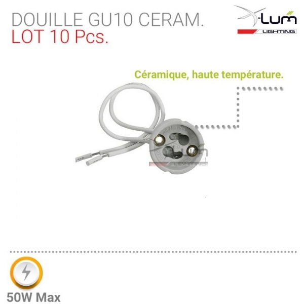 LOT 10 DOUILLES GU10 CERAMIC 230V CABLE TEFLON