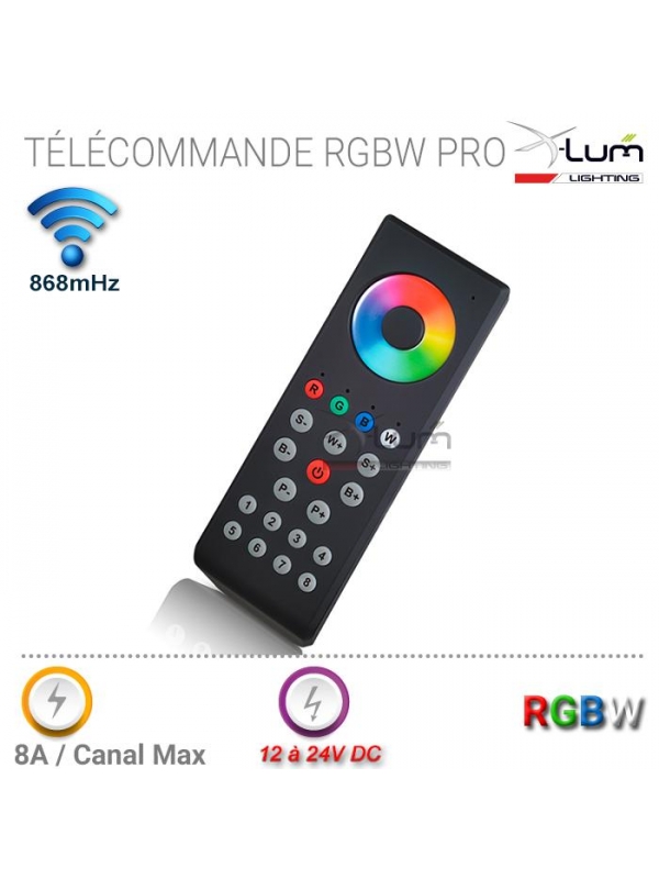 TELECOMMANDE RGBW 8 ZONES TACTILE NOIRE 868mHz Gar:1an