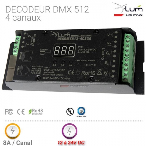 Décodeur dmx 512 pour ruban led rgb Pro