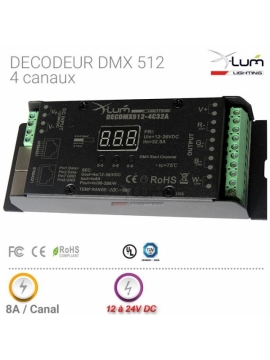 DECODEUR DMX 512 4 CNX RGB+W 256NIV 32A 12 - 36V RJ45 Gar:1an