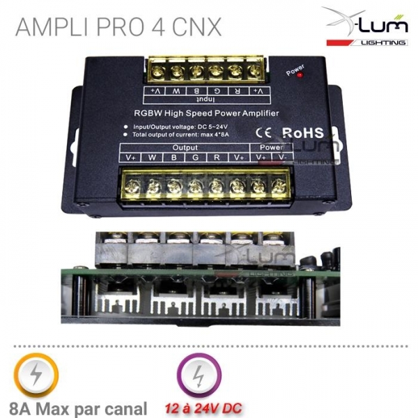 Ampli RGBW 4x8A forte puissance 12-24v